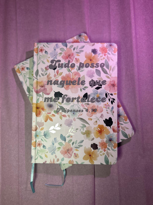 Caderno Floral "Tudo Posso" – Filipenses 4:13